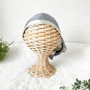 SDGｓなヘッドスカーフ　”ブラウンブルー・小紋柄”