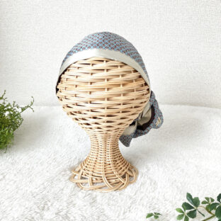 SDGｓなヘッドスカーフ　”ブラウンブルー・小紋柄”