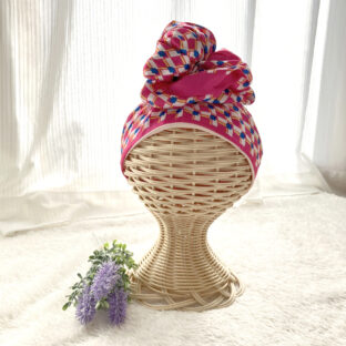 お子さま「ヘッドスカーフ」ピンク・幾何学模様k-006★