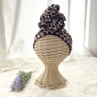 お子さま「ヘッドスカーフ」黒赤白・幾何学模様k-003★